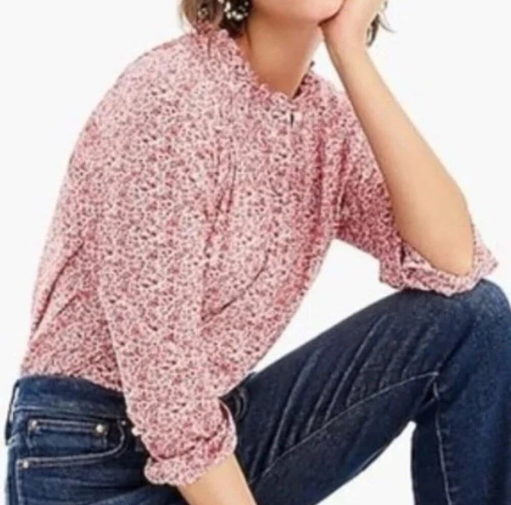 J Crew Liberty London Chamomile Floral Cotton Ruffle Collar Popover Shirt Size 2